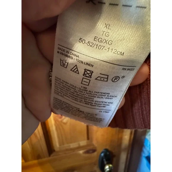 Banana Republic Italian Linen Shawl Collar Sweater XL Rust Orange Geometric Knit - Picture 5 of 7